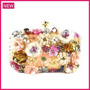 Evening Clutch with Detachable Chain Strap, 3D Flower Decor, Formal Occasion Bag